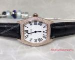 Replica Cartier Tortue Rose Gold White Face Roman Diamond Bezel 24mm Watch
